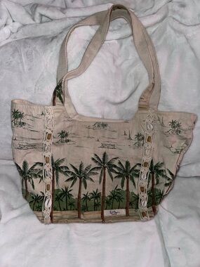 Paul Brent Coastal Life Portofino Chic Beaded Palm Tree Canvas&Sun Tropical Tote